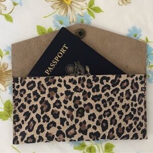 Handmade Genuine Leather Clutch Wallet Leopard Print